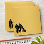 Black Gold High Heel Shoe Envelope<br><div class="desc">Black and gold envelope with pretty black and gold glitter high heel shoes on a rich gold background. You can add your return address or other text to the front or the back flap.</div>