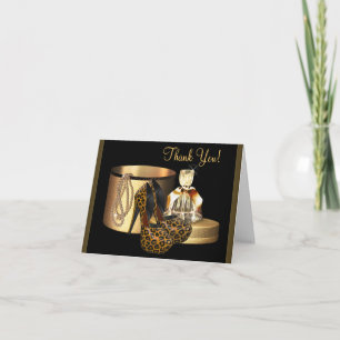 Black Gold High Heel Shoe Leopard Thank You Cards