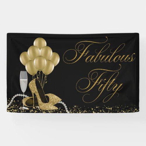 Black Gold High Heel Shoe Pearls 50th Birthday Banner