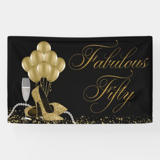 black gold high heel shoe pearls 50th birthday banner zazzle com