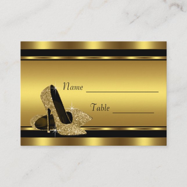 Black Gold High Heel Shoe Table Seating Cards (Front)