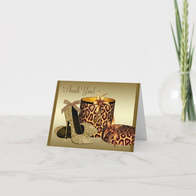 Black Gold High Heel Shoes Thank You Cards (Front)
