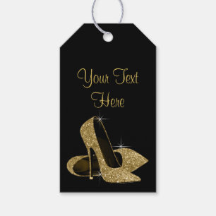 Black Gold High Heel Shoes Womans Birthday Gift Tags