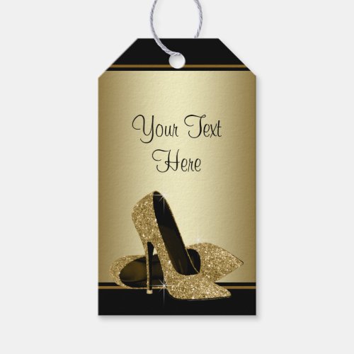 Black Gold High Heel Shoes Womans Birthday Gift Tags