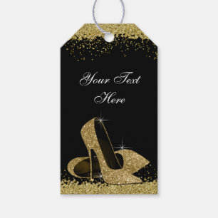 Black Gold High Heel Shoes Womans Birthday Gift Tags