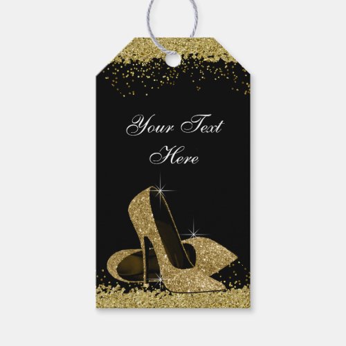 Black Gold High Heel Shoes Womans Birthday Gift Tags