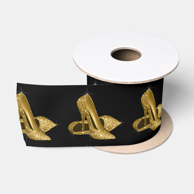 Black Gold High Heel Shoes Womans Birthday Party Satin Ribbon (Spool)