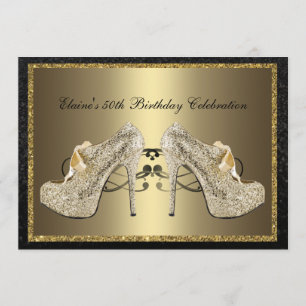 Black Gold High Heels 50th Woman's Birthday Invite