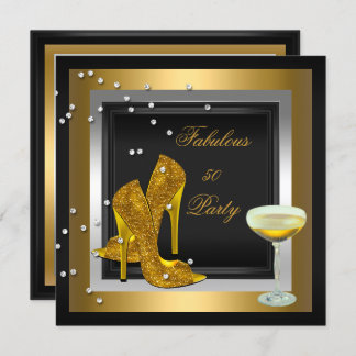 Black Gold High Heels Champagne Birthday Party Invitation