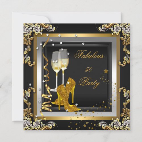 Black Gold High Heels Champagne Birthday Party Invitation