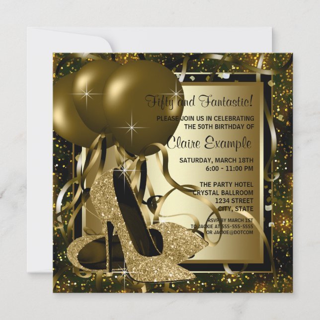 Black Gold High Heels Womans Birthday Party Invitation (Front)