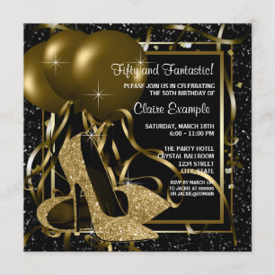 Black Gold High Heels Womans Birthday Party Invitation