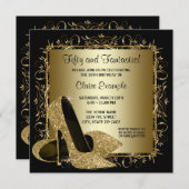 Black Gold High Heels Womans Birthday Party Invitation (Front/Back)