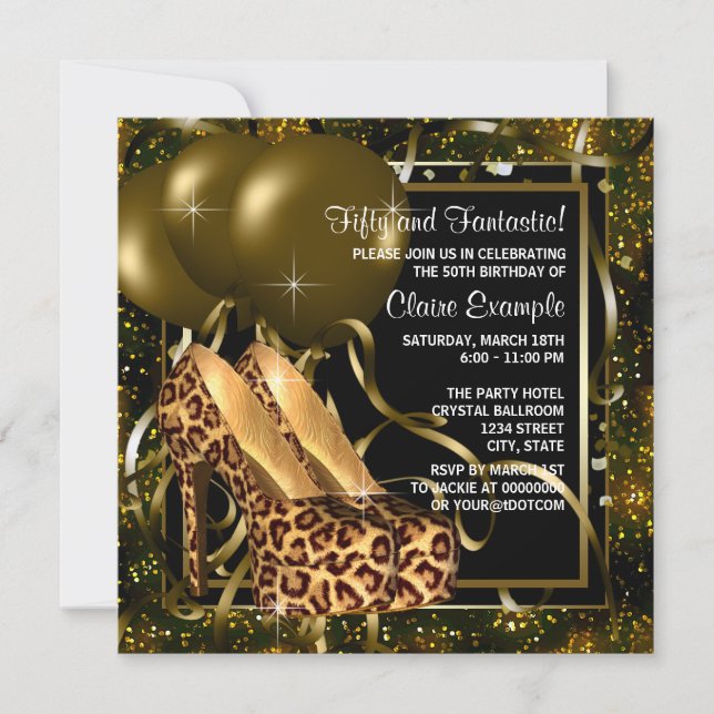 Black Gold High Heels Womans Birthday Party Invitation (Front)