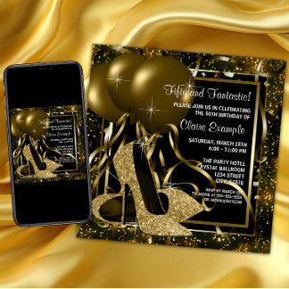 Black Gold High Heels Womans Birthday Party Invitation