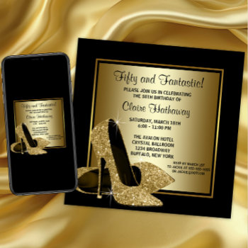 Black Gold High Heels Womans Birthday Party Invitation by Pure_Elegance at Zazzle