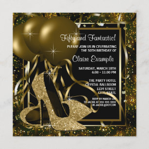 Black Gold High Heels Womans Birthday Party Invitation