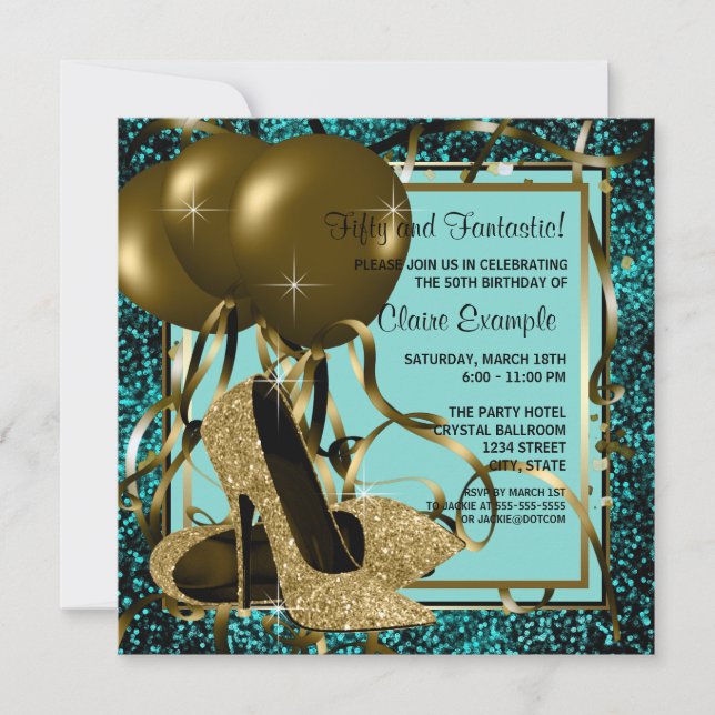Black Gold High Heels Womans Birthday Party Invitation (Front)