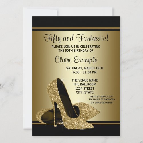 Black Gold High Heels Womans Birthday Party Invitation