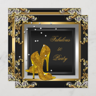 Black Gold High Heels Womans Birthday Party Invitation