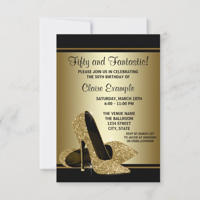 Black Gold High Heels Womans Birthday Party Invitation (Front)