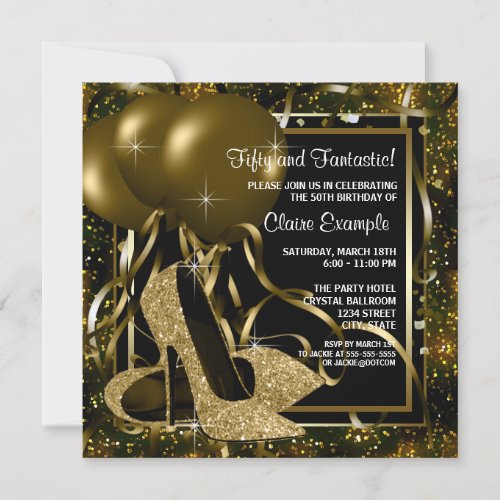 Black Gold High Heels Womans Birthday Party Invitation Black Gold High Heels Womans Birthday Party Invitation