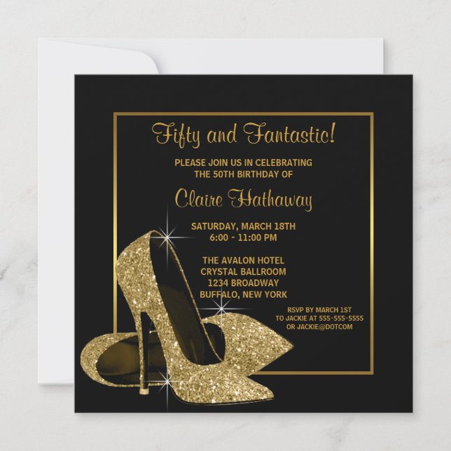Black Gold High Heels Womans Birthday Party Invitation (Front)