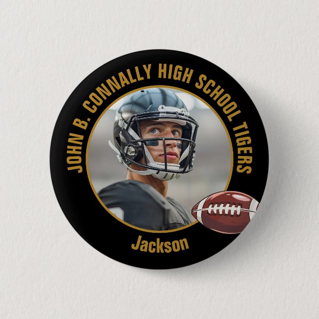 Black Gold High School Football Player Photo Button (Front)