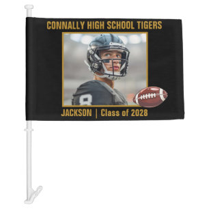 Black Gold High School Football Player Photo Car Flag