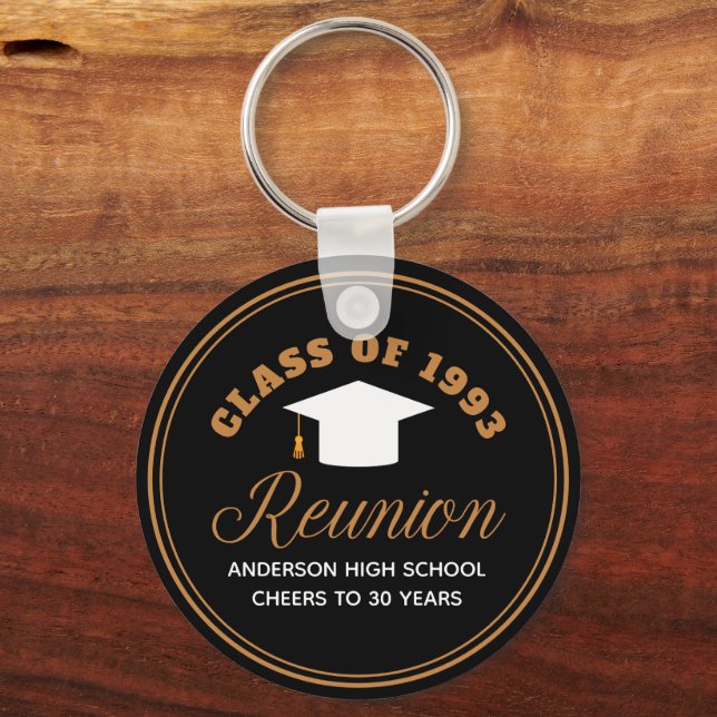 Black Gold High School Reunion Custom Party Favor Keychain (Front)