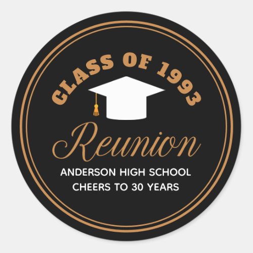 Black Gold High School Reunion Personalized Party Classic Round Sticker