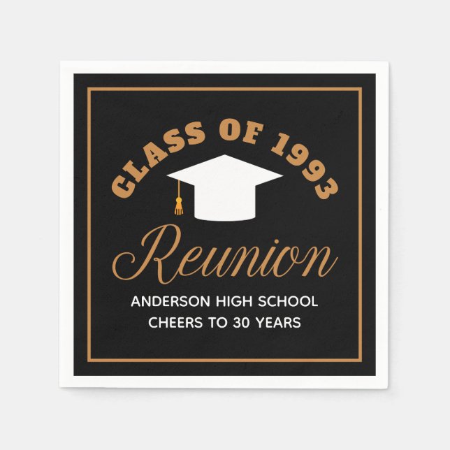 Black Gold High School Reunion Personalized Party Napkins (Front)