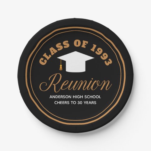 Black Gold High School Reunion Personalized Party Paper Plates