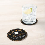 Black Gold High School Reunion Personalized Party Round Paper Coaster<br><div class="desc">A classy custom class reunion party coaster in modern black and gold for a high school,  college,  or university. Customize with your school name and graduating class under the elegant calligraphy for great personalized alumni celebration decor.</div>