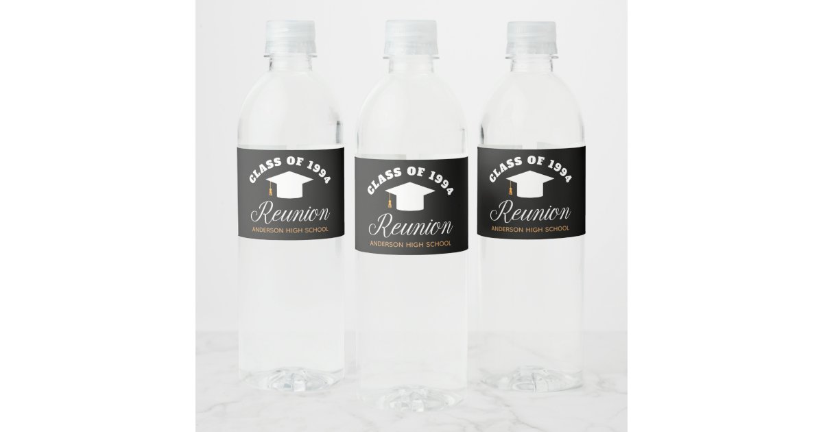 Black Gold High School Reunion Personalized Party Water Bottle Label ...