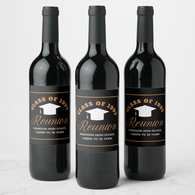 Black Gold High School Reunion Personalized Party Wine Label (Bottles)