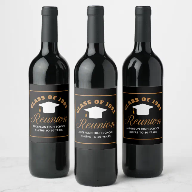 Black Gold High School Reunion Personalized Party Wine Label | Zazzle
