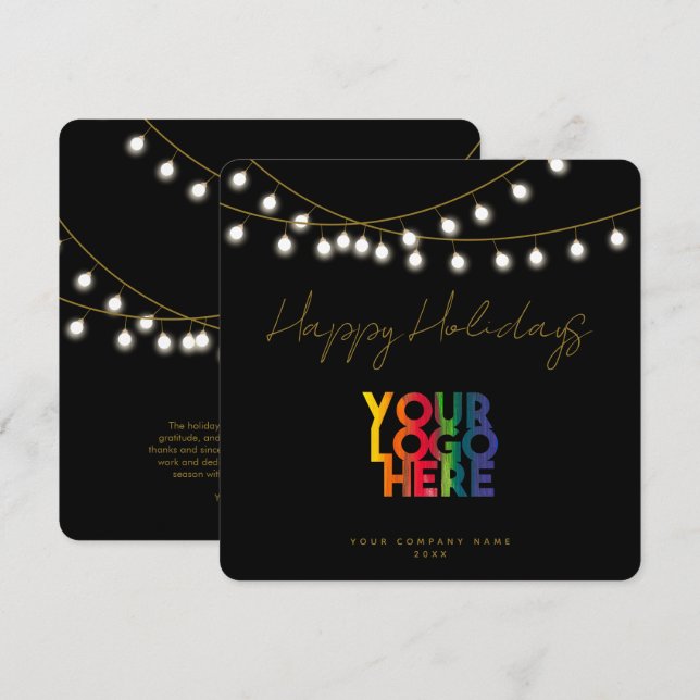 Black Gold Holiday Business Logo Christmas Card (Front/Back)