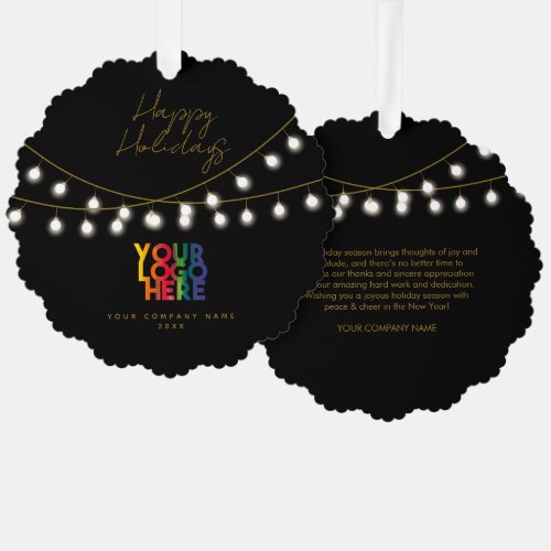 Black Gold Holiday Business Logo Christmas Gift Ornament Card