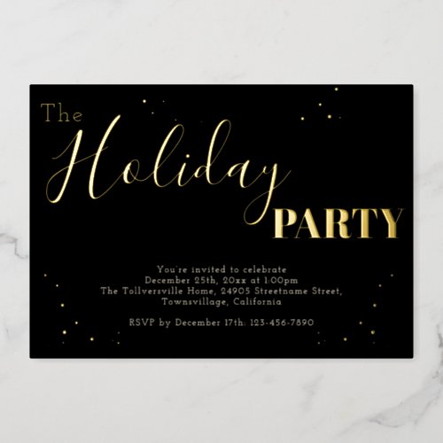 Black Gold Holiday Party Foil Invitation