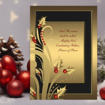 Black Gold Holly Christian Christmas Cards by decembermorning at Zazzle