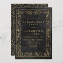 Black Gold Holly Christmas Engagement Party Invitation