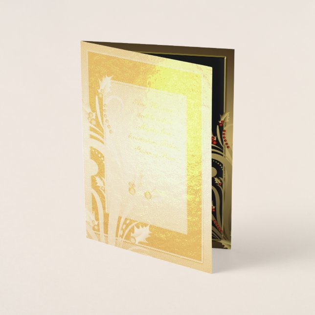 Black Gold Holly Foil Christian Christmas Cards (Front)
