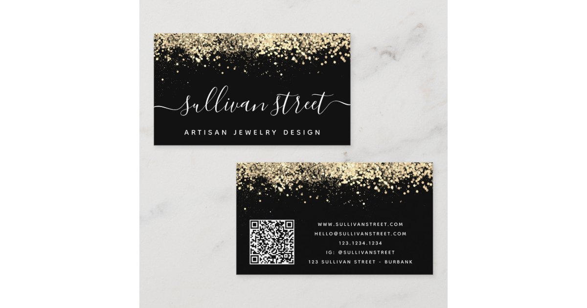 Black Gold Holographic Glitter QR Code Business Card | Zazzle