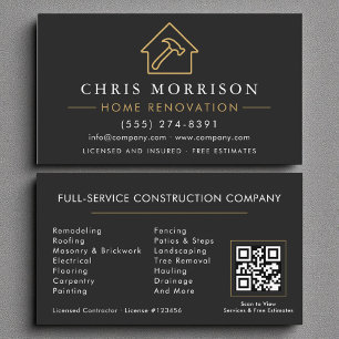Black Gold Home Renovation Repair QR Code Business Card