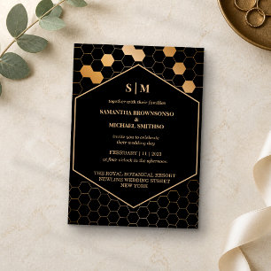 Black Gold Honeycomb Wedding Invitation