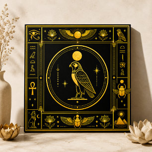 Black Gold Horus Falcon Egyptian Symbol Decor Ceramic Tile