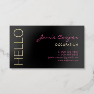 Black Gold & Hot Pink Hello Foil Business Cards