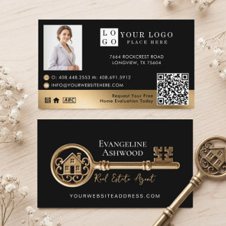 Black Gold House Key Real Estate Agent Realtor Business Card