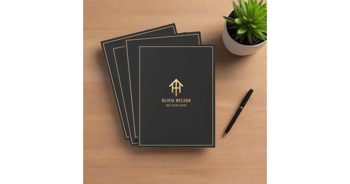 Black Gold House Logo l Professional Realtor Agent Pocket Folder | Zazzle